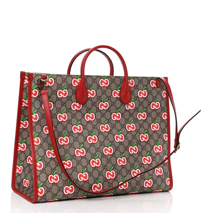 Gucci GG Supreme Monogram Apple Dollar Calfskin Large Retro Interlocking G Tote Bag Beige Ebony Multicolor Lobster Red 3 of 10