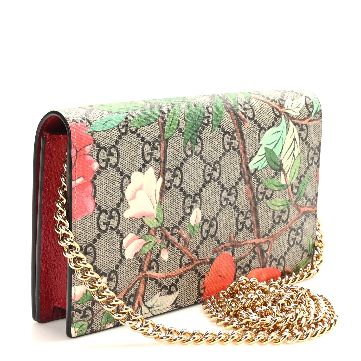Gucci GG Supreme Monogram Tian Chain Wallet Beige Multicolor Red 3 of 8