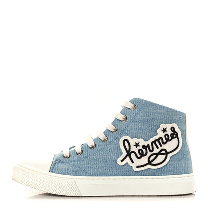 Hermes Denim Illico High Top Sneakers 35 Bleu Clair White 1 of 9