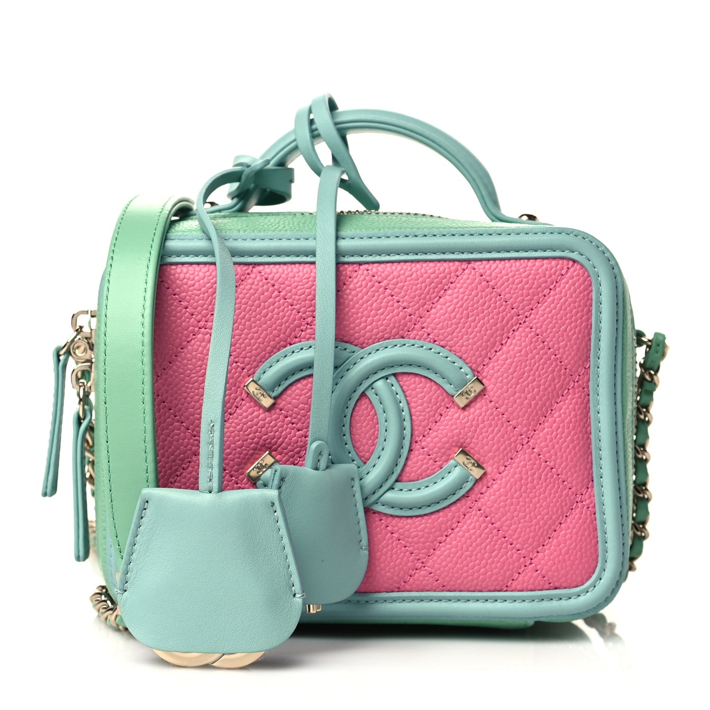 Caviar Quilted Small CC Filigree Vanity Case Pink Green Blue