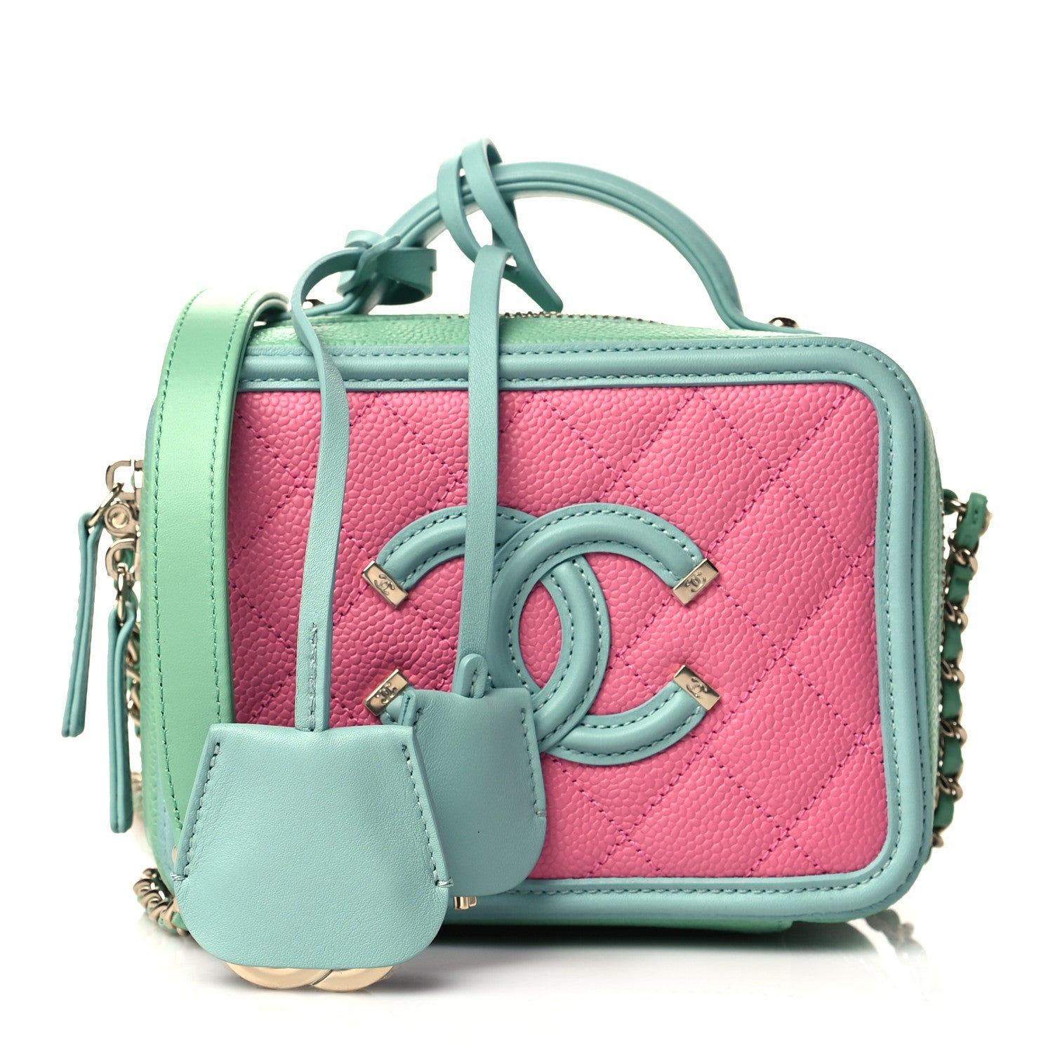 Chanel Caviar Quilted Small CC Filigree Vanity Case Pink Green Blue 1 of 9