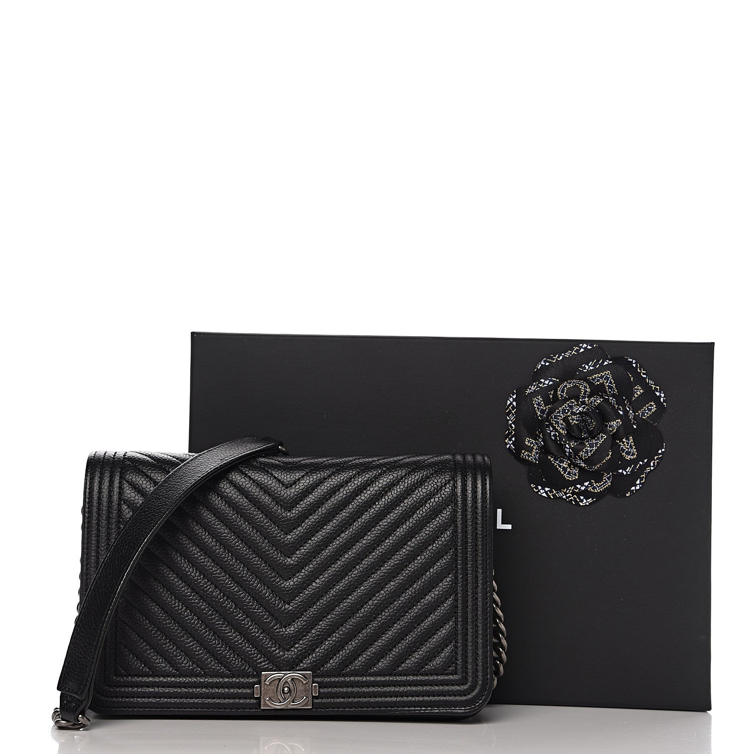 Chanel Caviar Chevron Quilted Boy Wallet On Chain WOC Black 11 of 11