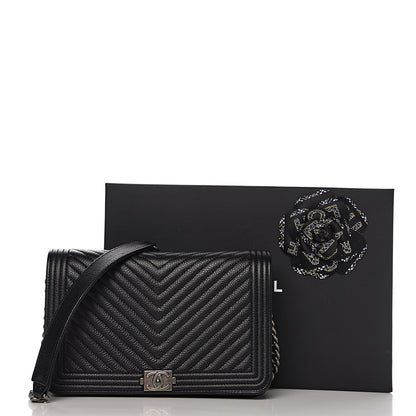 Chanel Caviar Chevron Quilted Boy Wallet On Chain WOC Black 11 of 11