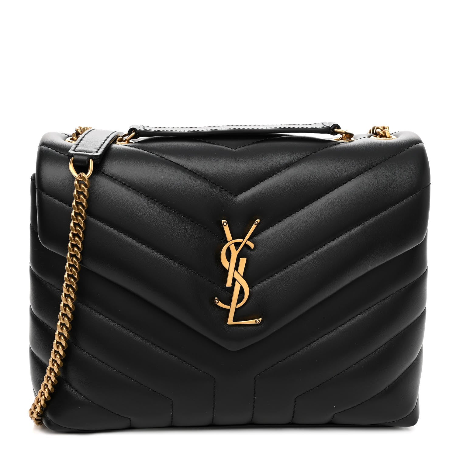 Saint Laurent Calfskin Y Quilted Monogram Small Loulou Chain Satchel Black 1 of 10