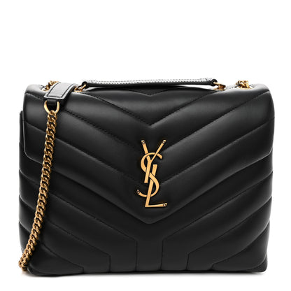 Saint Laurent Calfskin Y Quilted Monogram Small Loulou Chain Satchel Black 1 of 10