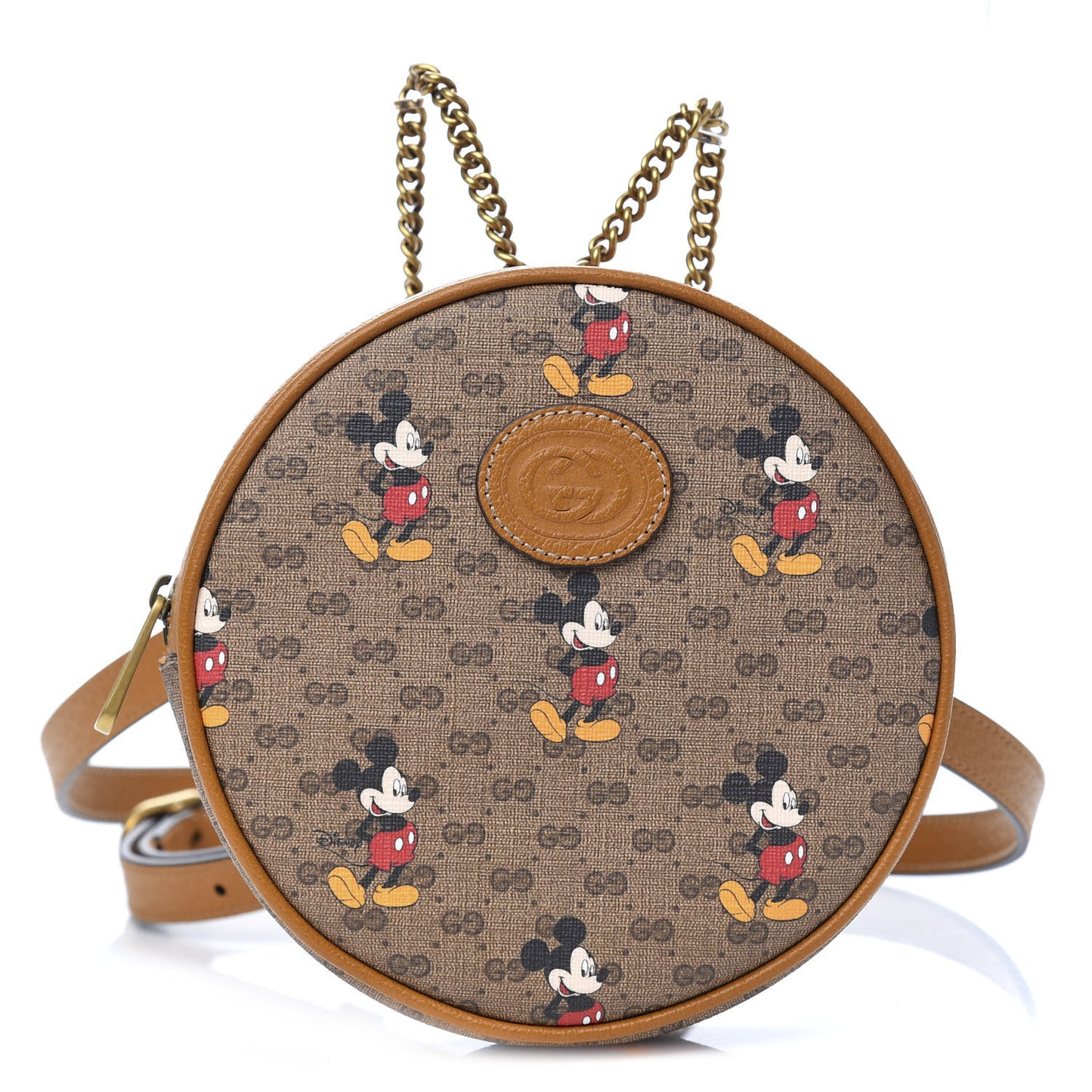 X DISNEY Mini Vintage GG Supreme Monogram Mickey Mouse Round Backpack Beige Vintage Sun Oil