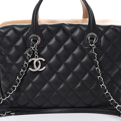 Chanel Calfskin Quilted Feather Weight Bowling Bag Black Beige 7 of 15