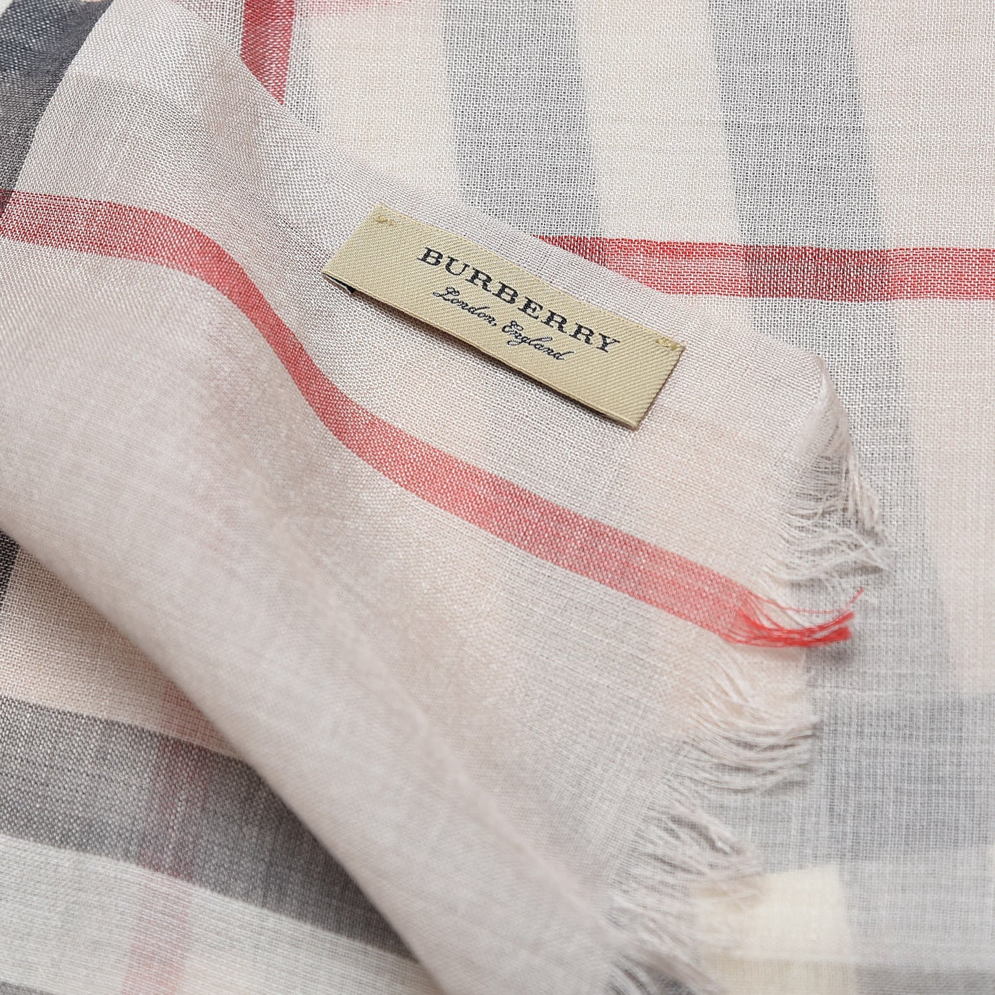 Wool Silk Gauze Giant Check Lightweight Scarf Stone