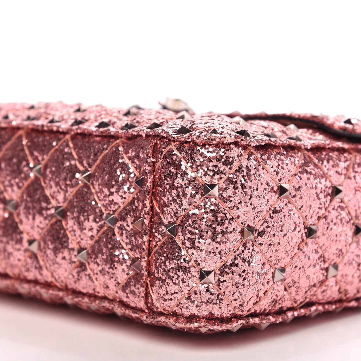 Glitter Medium Rockstud Spike Shoulder Bag Antique Pink