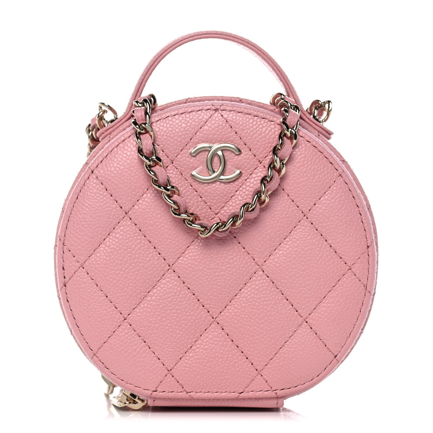 Chanel Caviar Quilted Round Handle With Care Vanity With Chain Pink 1 of 12