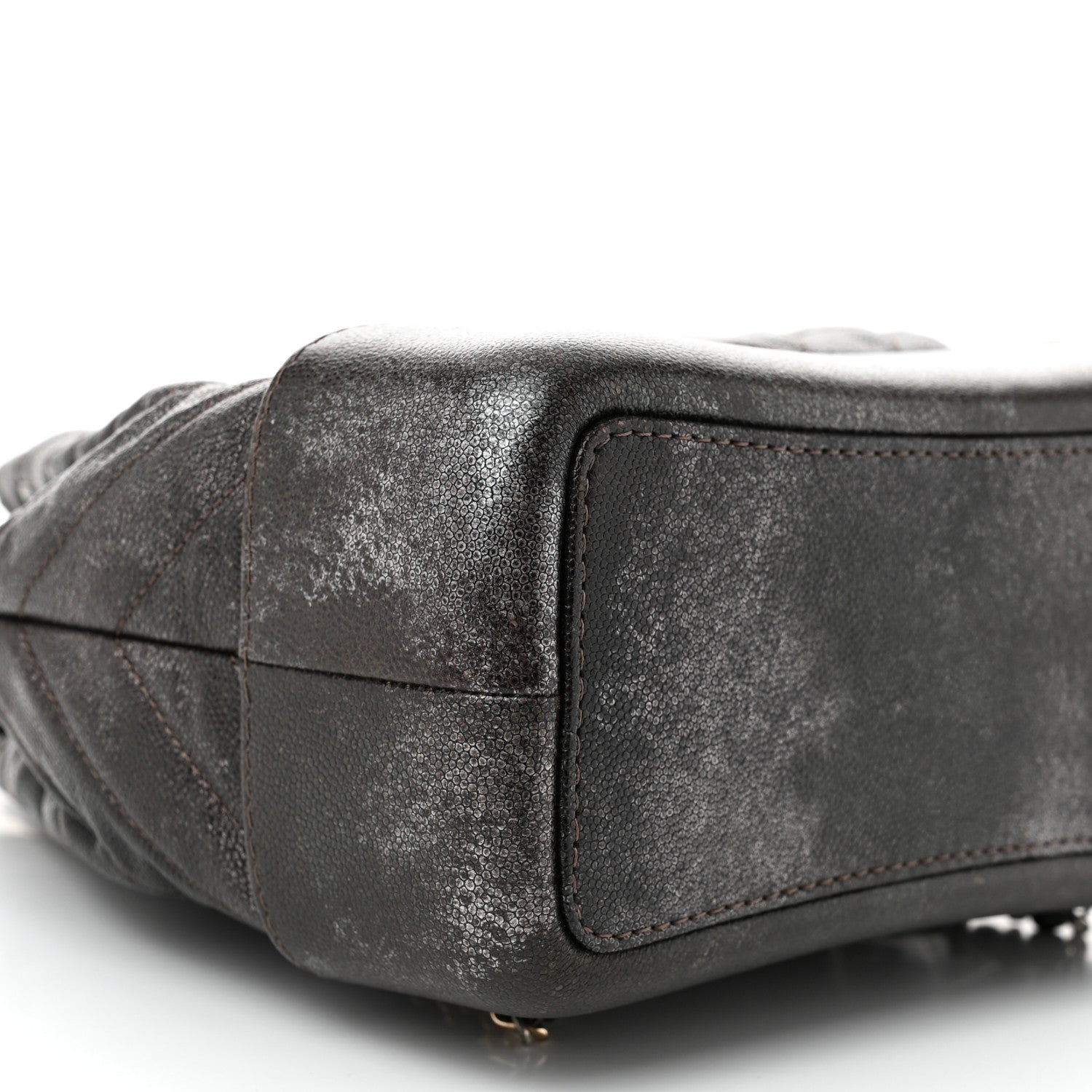 Chanel Metallic Grained Goatskin Chevron Quilted Gabrielle Backpack Dark Silver Gold 9 of 10