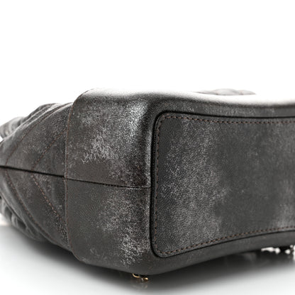 Chanel Metallic Grained Goatskin Chevron Quilted Gabrielle Backpack Dark Silver Gold 9 of 10