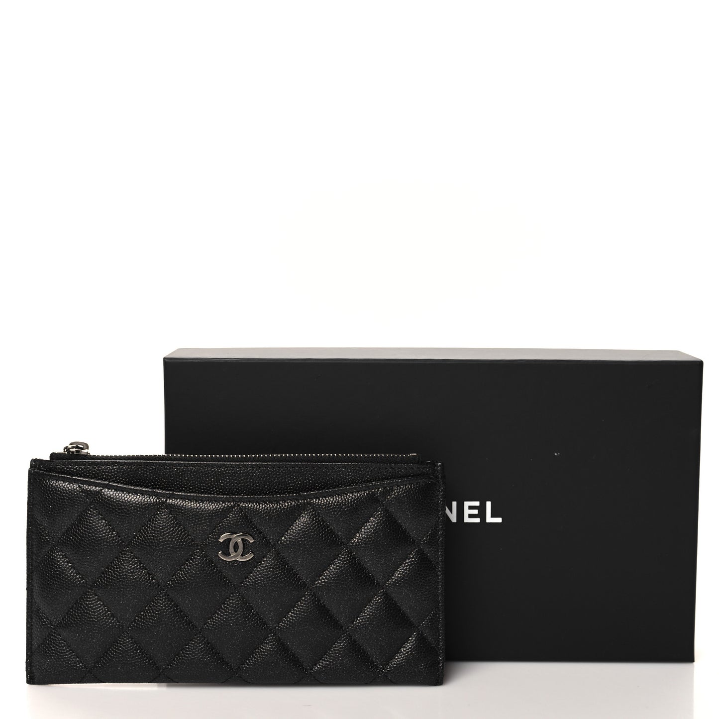 Iridescent Caviar Quilted Classic Zip Pouch Black