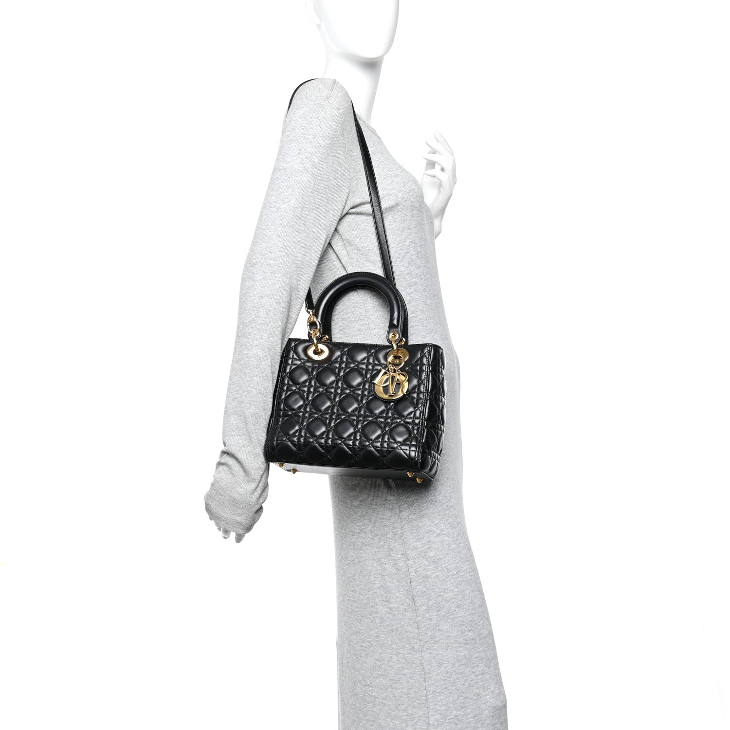 Christian Dior Lambskin Cannage Medium Lady Dior Black 2 of 12