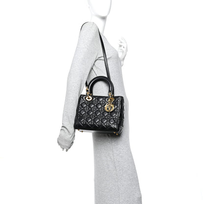 Christian Dior Lambskin Cannage Medium Lady Dior Black 2 of 12