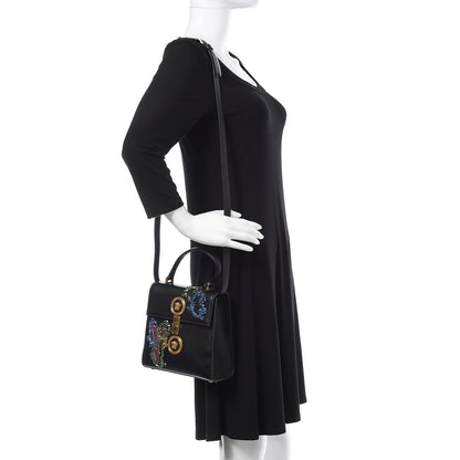 Versace Nappa Crystal Embroidered Alphabet Icon Flap Black 2 of 15