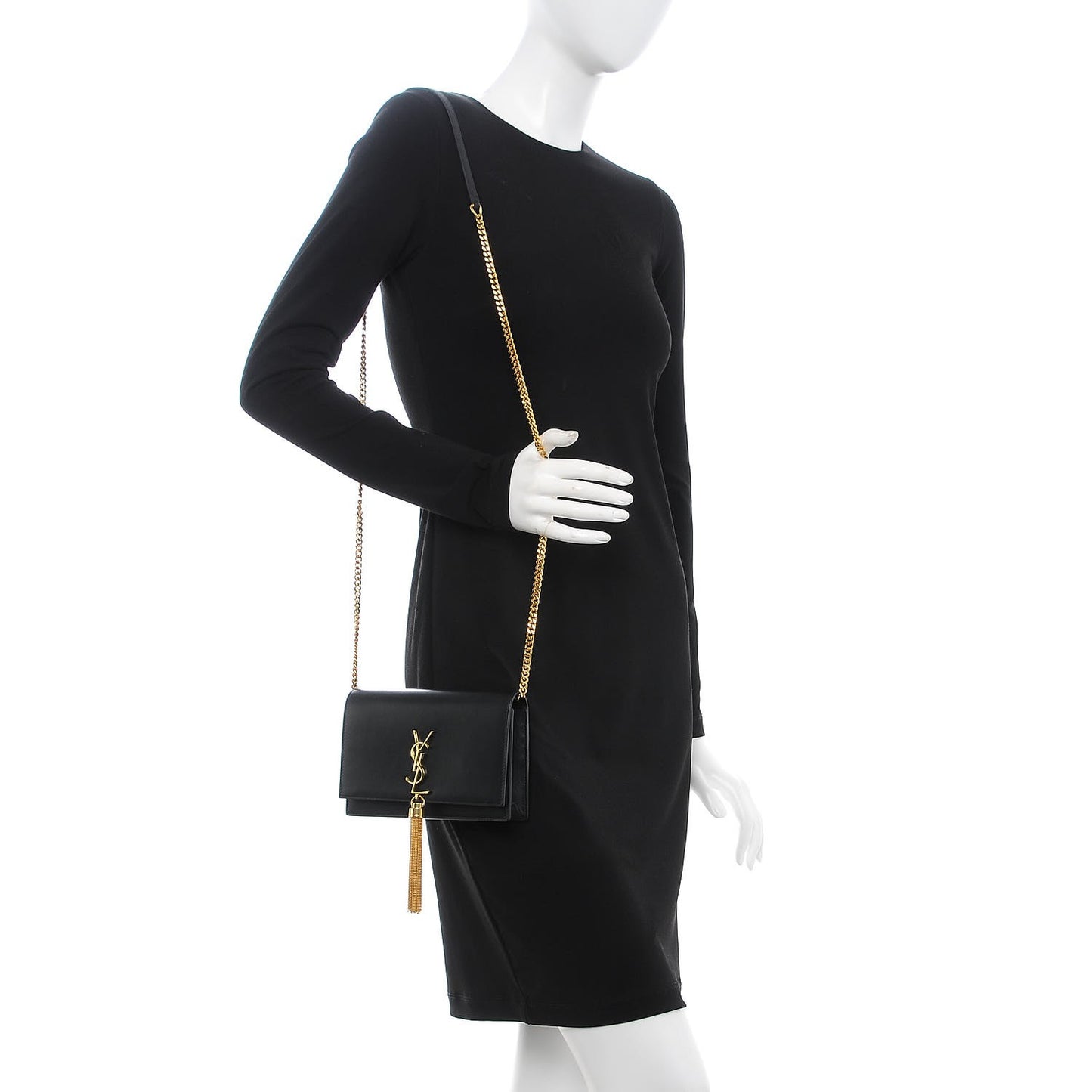 Smooth Calfskin Classic Monogram Kate Tassel Chain Wallet Black
