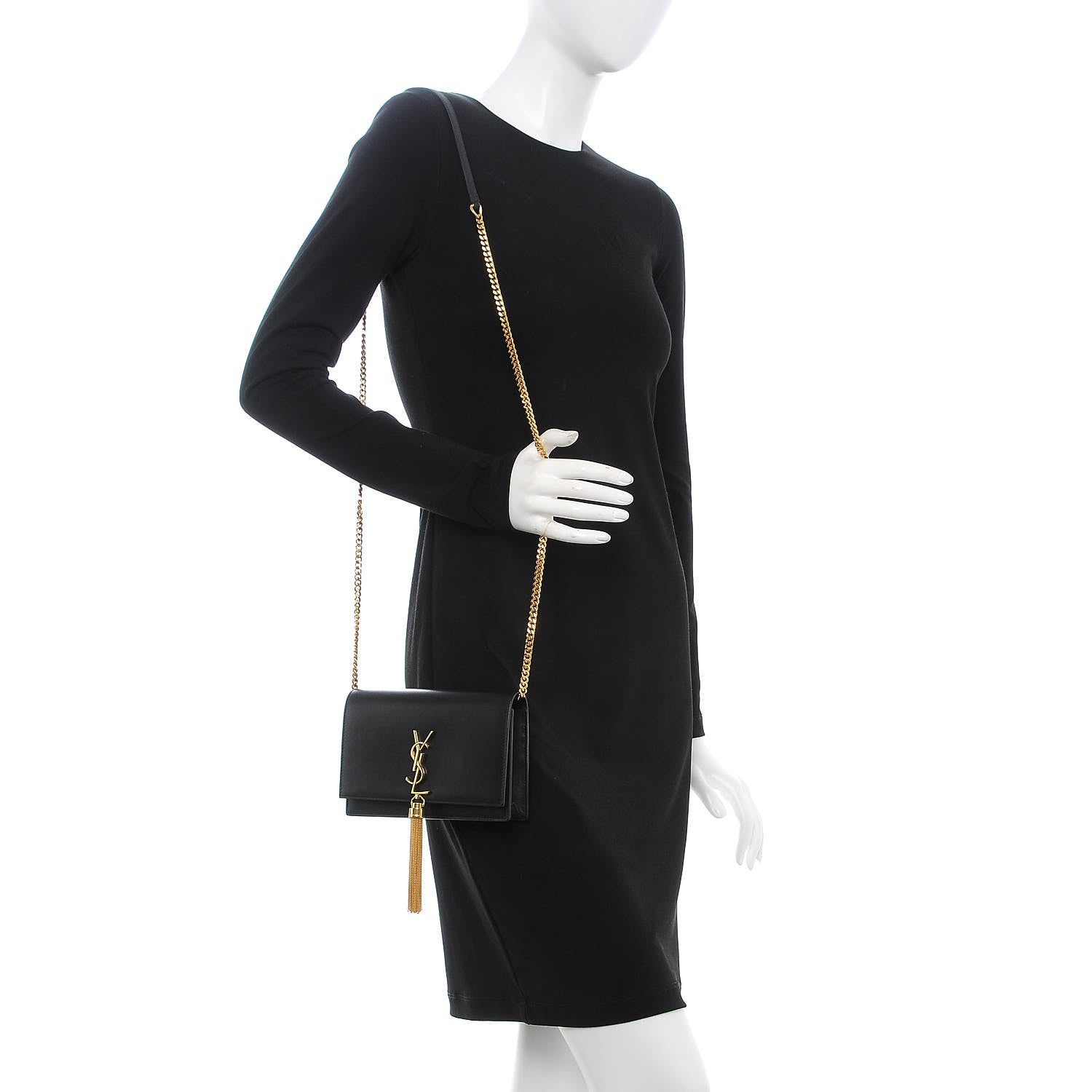 Saint Laurent Smooth Calfskin Classic Monogram Kate Tassel Chain Wallet Black 2 of 7