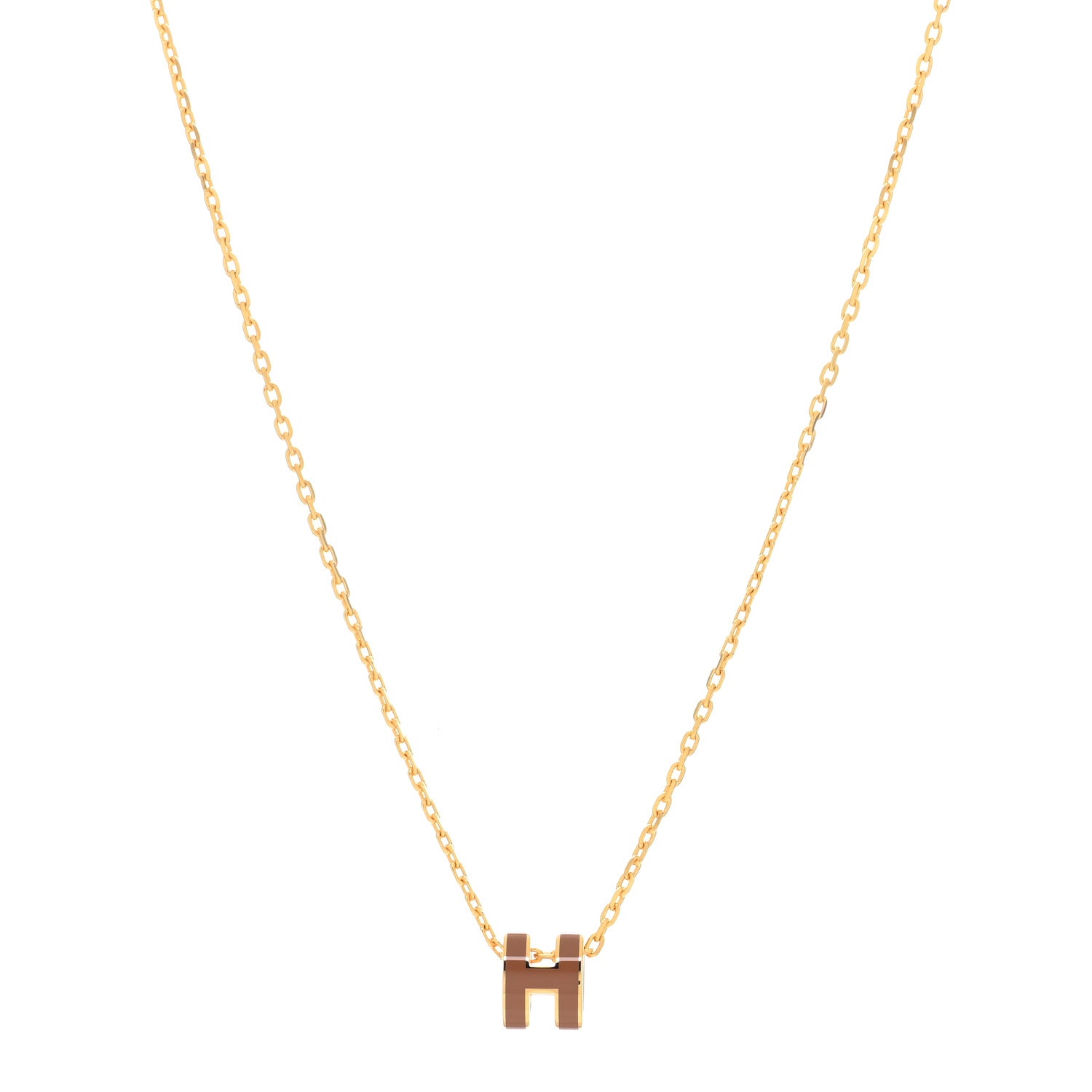 Hermes Lacquered Rose Gold Mini Pop H Pendant Necklace New Gold 1 of 5