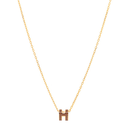 Hermes Lacquered Rose Gold Mini Pop H Pendant Necklace New Gold 1 of 5