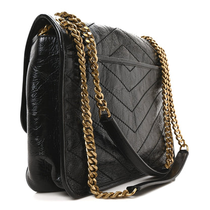 Saint Laurent Crinkled Calfskin Matelasse Monogram Medium Niki Chain Satchel Black 3 of 10