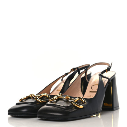 Gucci Malaga Kid Horsebit 75mm Slingback Pumps 40 Black 3 of 9