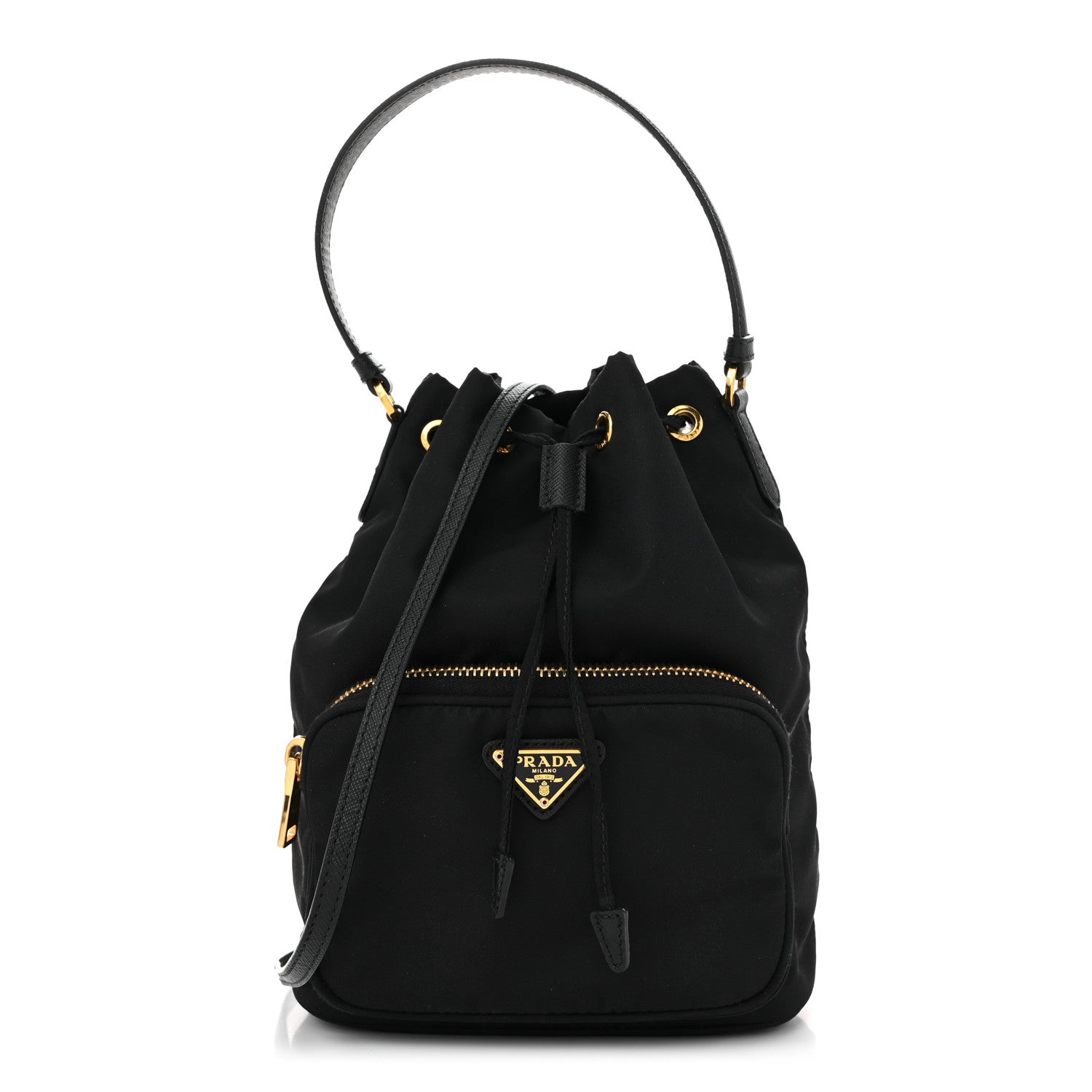 Prada Saffiano Tessuto Nylon Mini Bucket Crossbody Bag Black 1 of 11