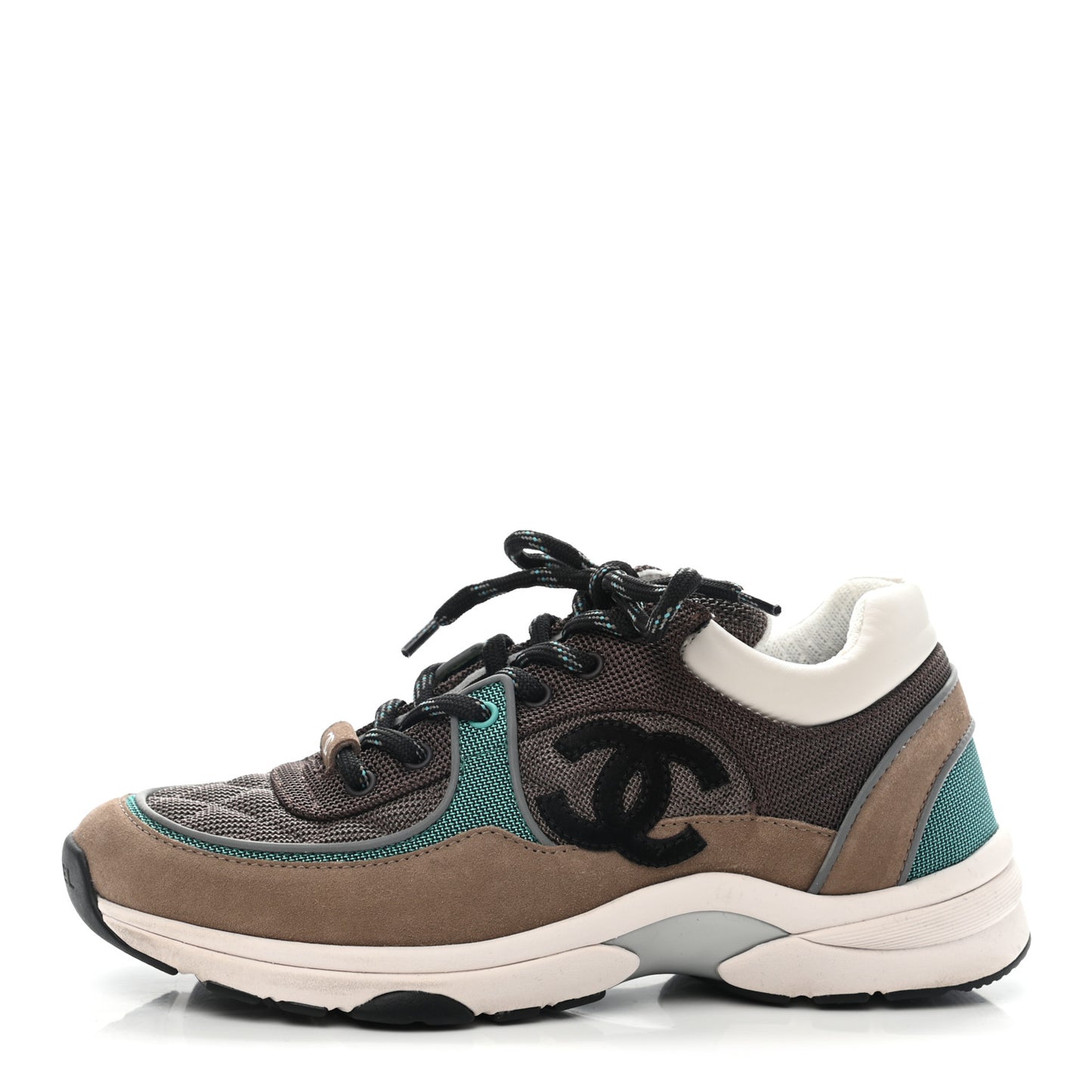 Nylon Calfskin Suede Womens CC Sneakers 39 Brown Green
