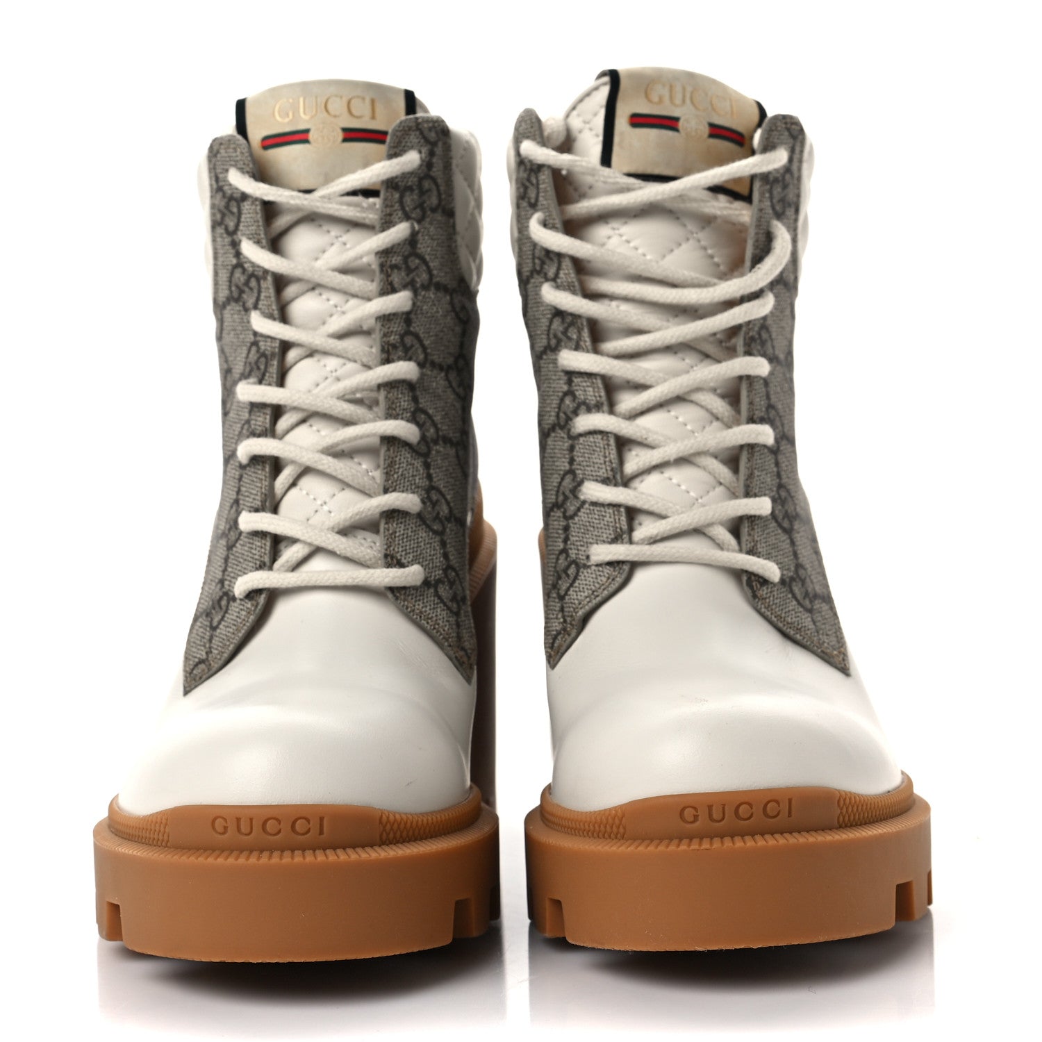 Gucci Calfskin GG Supreme Monogram Nappa Quilted Lace Up Ankle Boots 38 Mystic White Beige 2 of 7