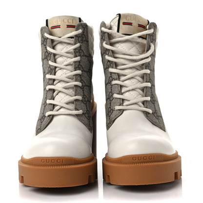 Gucci Calfskin GG Supreme Monogram Nappa Quilted Lace Up Ankle Boots 38 Mystic White Beige 2 of 7