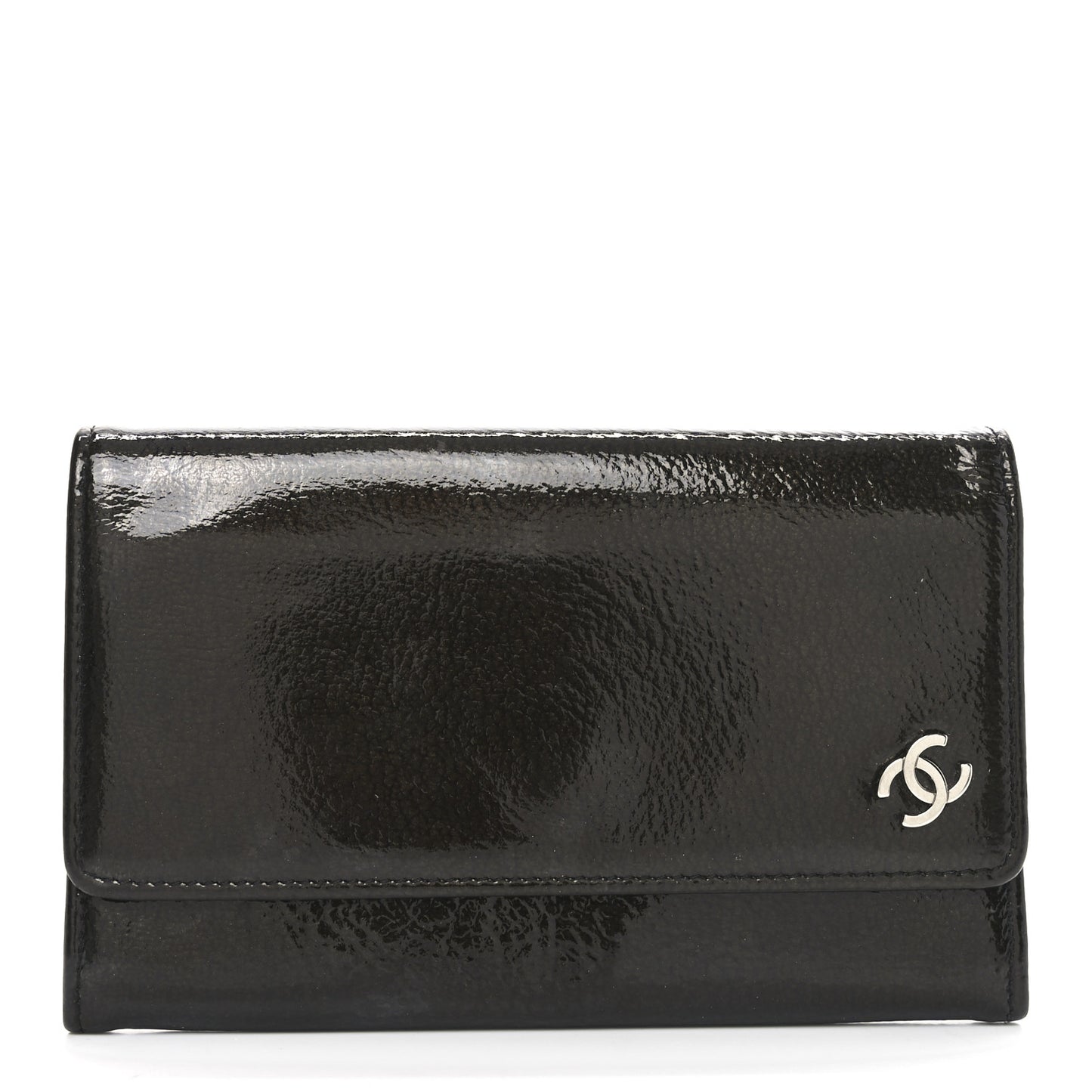 Patent Goatskin Flap Wallet Dark Brown