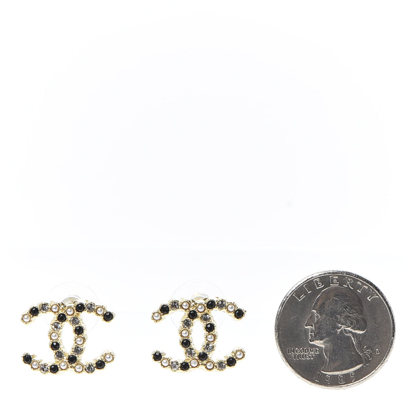 Resin Pearl Crystal CC Earrings Gold Black
