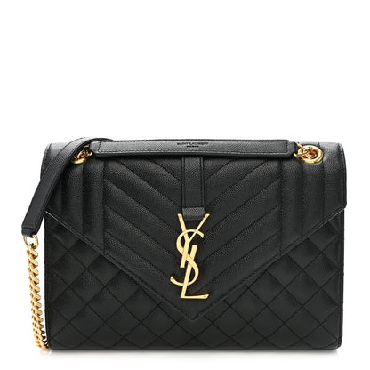 Saint Laurent Grain De Poudre Textured Mixed Matelasse Triquilt Medium Monogram Satchel Black 1 of 11