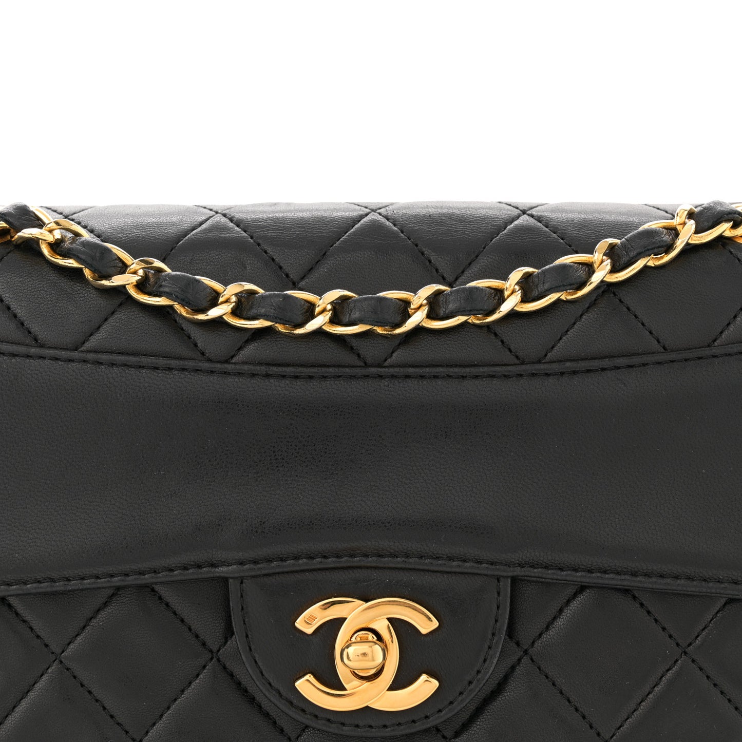 Lambskin Quilted Small Single Flap With Pouch Black