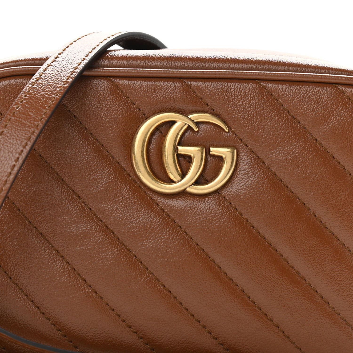 Gucci Glazed Calfskin Matelasse Diagonal Mini GG Marmont Chain Shoulder Bag Cuir 7 of 9