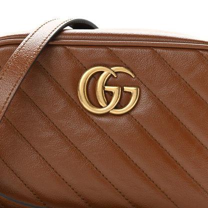 Gucci Glazed Calfskin Matelasse Diagonal Mini GG Marmont Chain Shoulder Bag Cuir 7 of 9