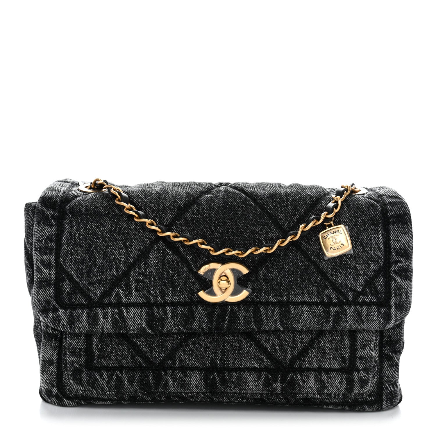 Chanel Washed Denim Quilted Large Flap Bag Black 1 of 10