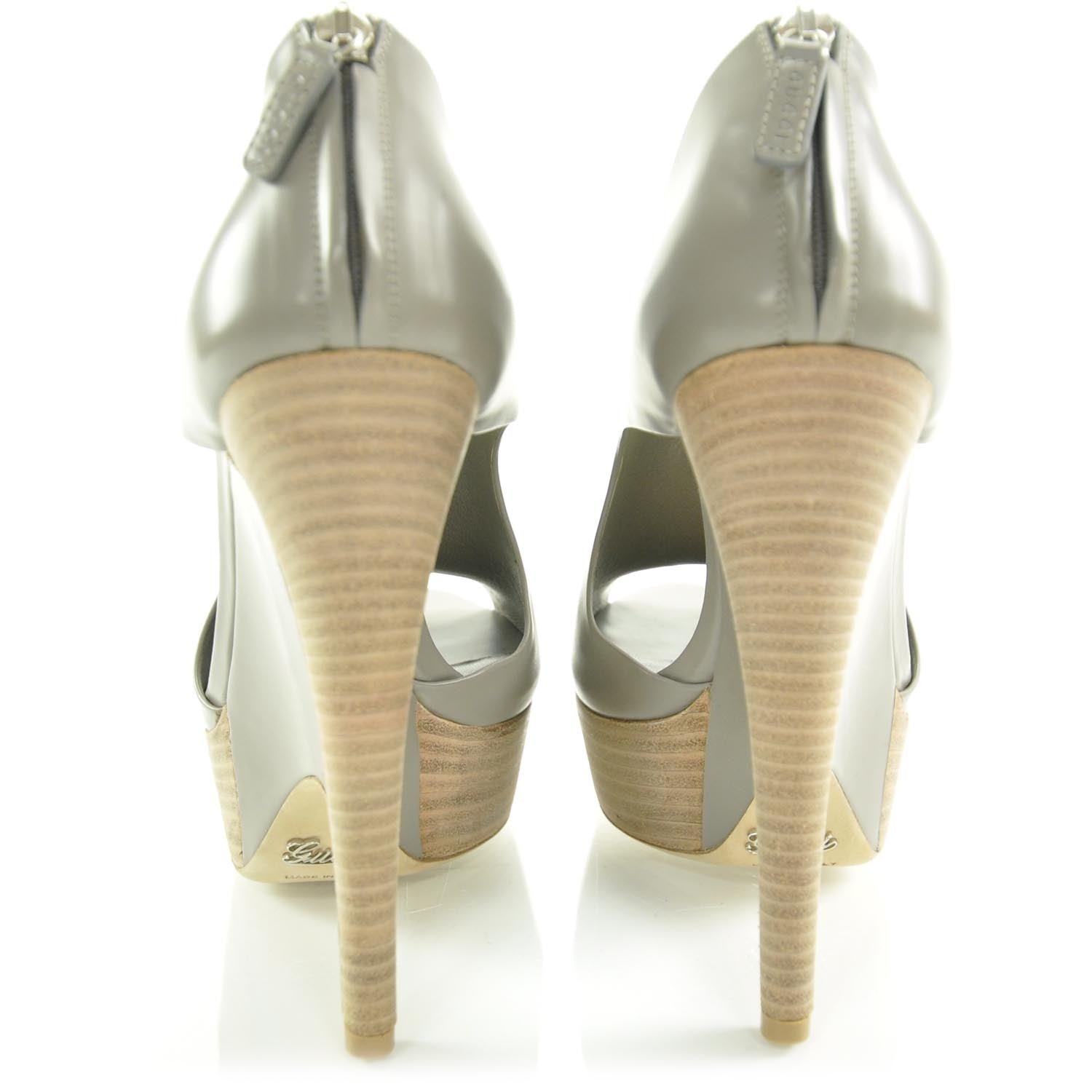 Gucci Leather Clemence Platform Wedge Sandals 38 Grey 4 of 7