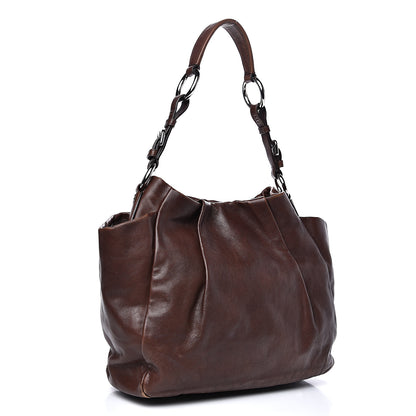 Prada Soft Calf Pleated Two Pocket Hobo Bruciato 2 of 19
