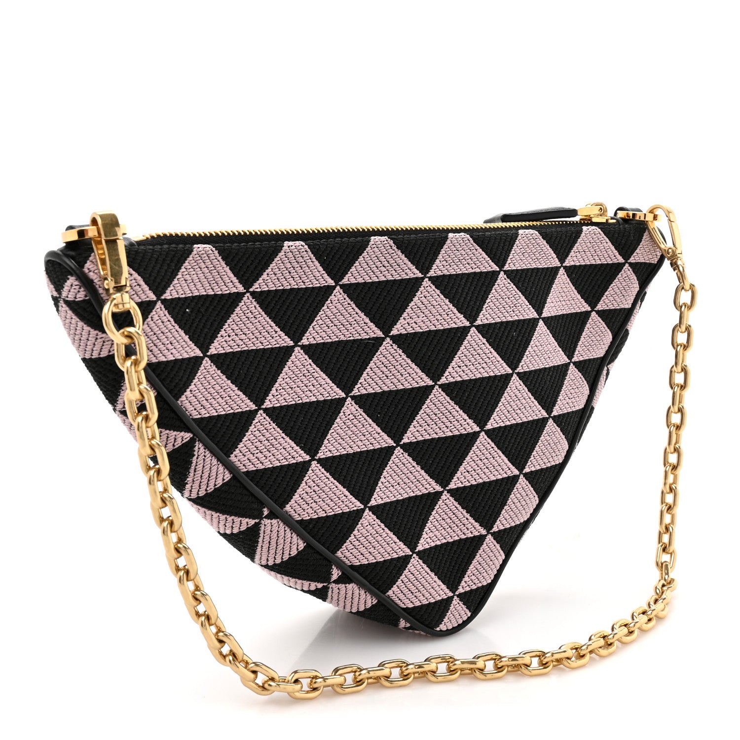 Prada Jacquard Triangolo Symbole Embroidered Mini Triangle Bag Black Alabastro 2 of 8
