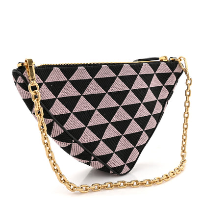 Prada Jacquard Triangolo Symbole Embroidered Mini Triangle Bag Black Alabastro 2 of 8