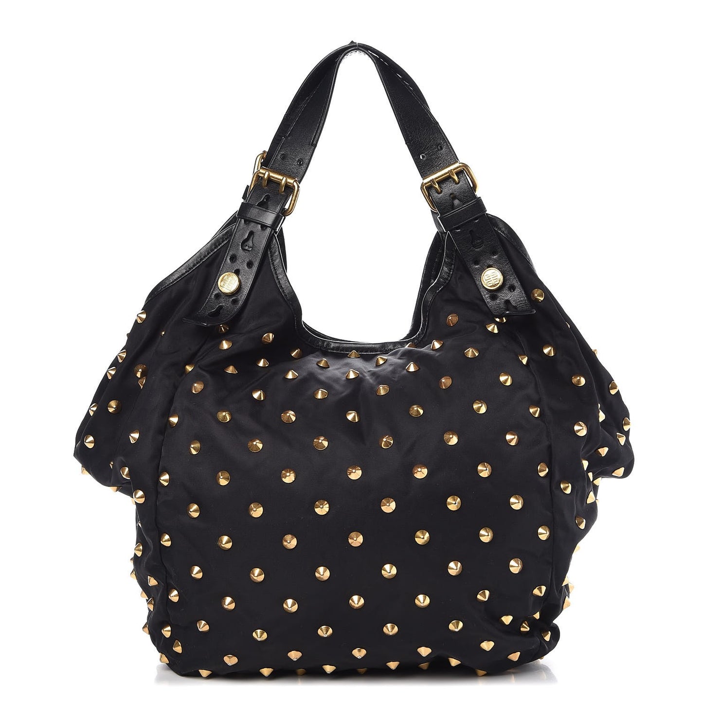 Nylon Studded Shoulder Bag Black