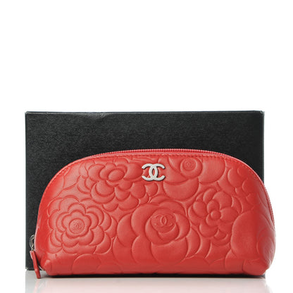 Chanel Lambskin Camellia Embossed Cosmetic Case Red 8 of 8