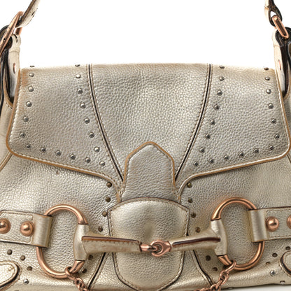 Gucci Metallic Calfskin Horsebit Chain Studded Flap Shoulder Bag Gold 8 of 13