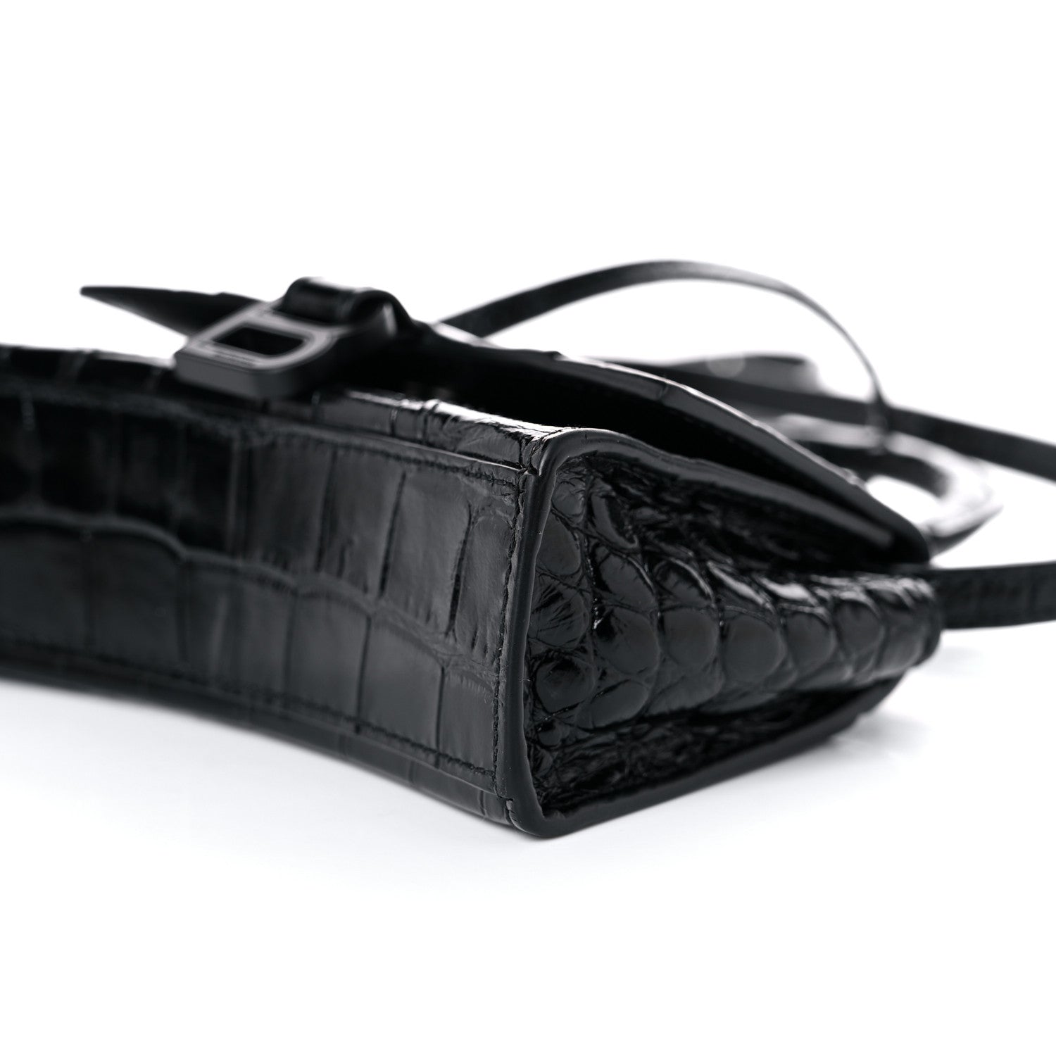 Balenciaga Shiny Calfskin Monochrome Crocodile Embossed Hourglass Top Handle Bag Mini Black 6 of 15
