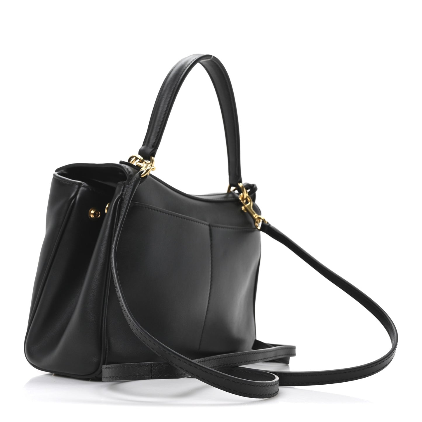 Natural Smooth Calfskin Mini Rodeo Top Handle Handbag Black