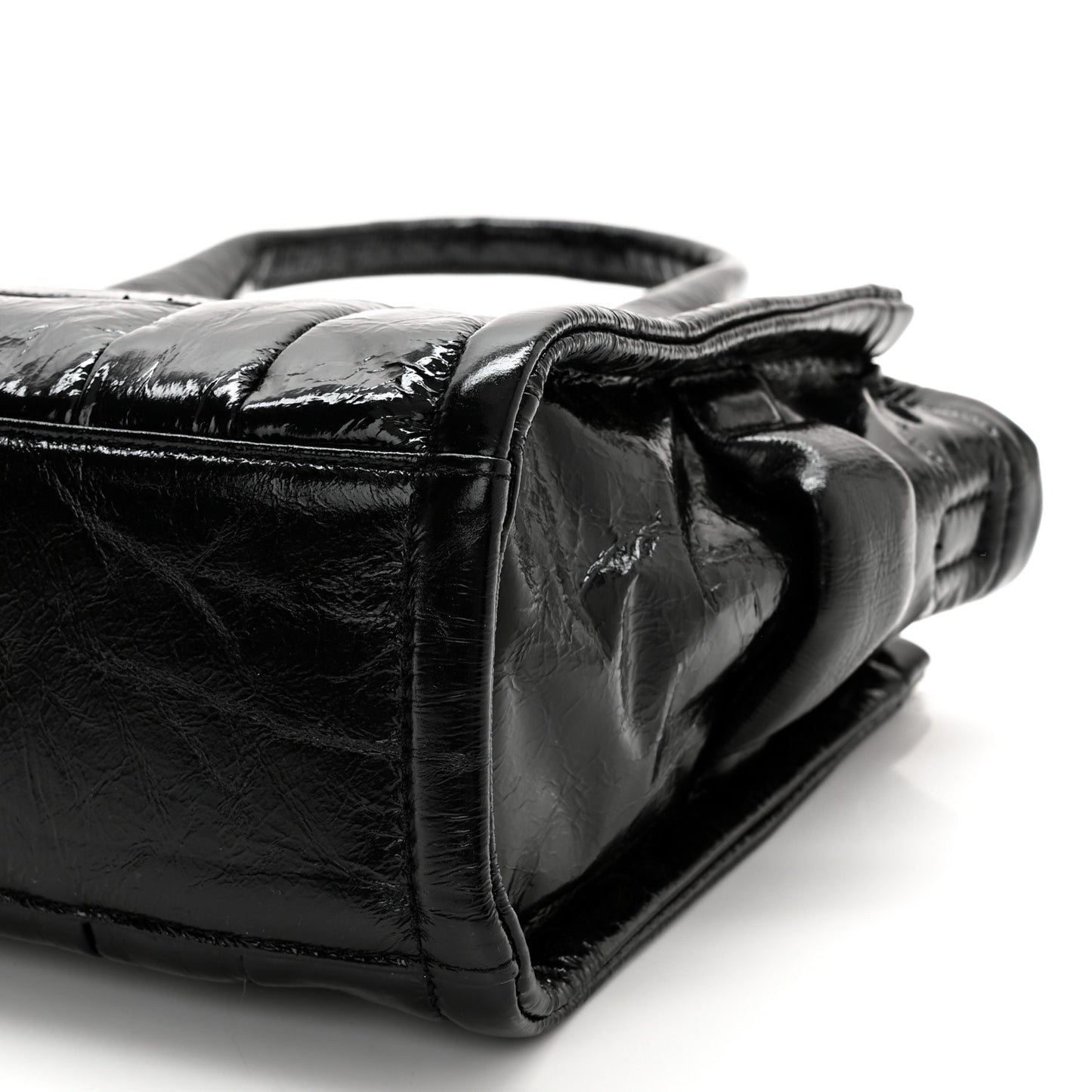 Shiny Crinkled Calfskin Small The Tote Bag Black