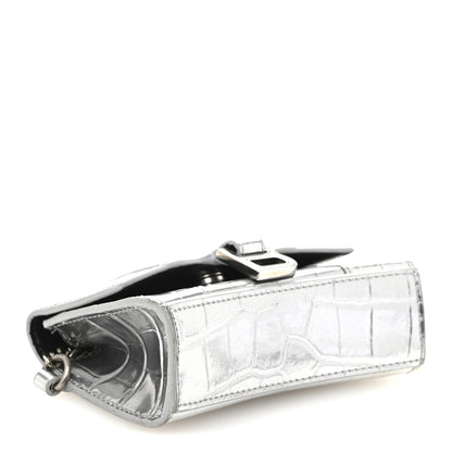 Balenciaga Metallic Calfskin Crocodile Embossed Hourglass Chain Cardholder Silver 4 of 10