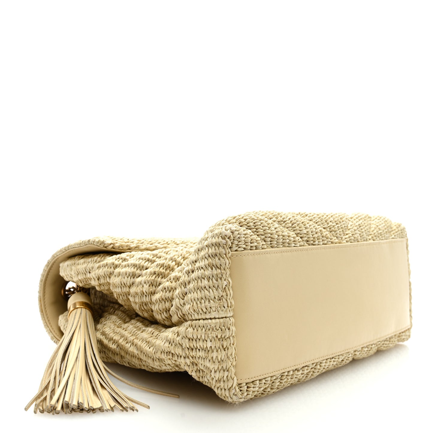 Raffia Quilted Medium Loulou Chain Satchel Natural