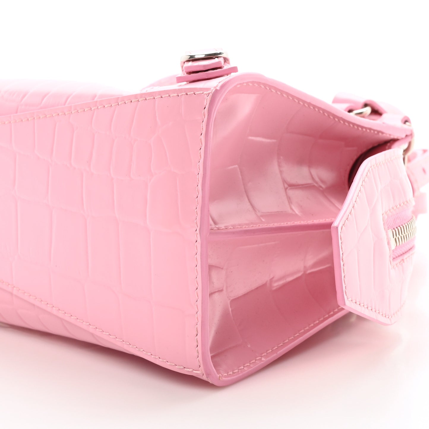 Semi Shiny Calfskin Crocodile Embossed Neo Classic Silver Hardware Mini City Pink